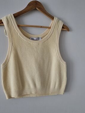 Zara Cream Ribbed Knit Tank